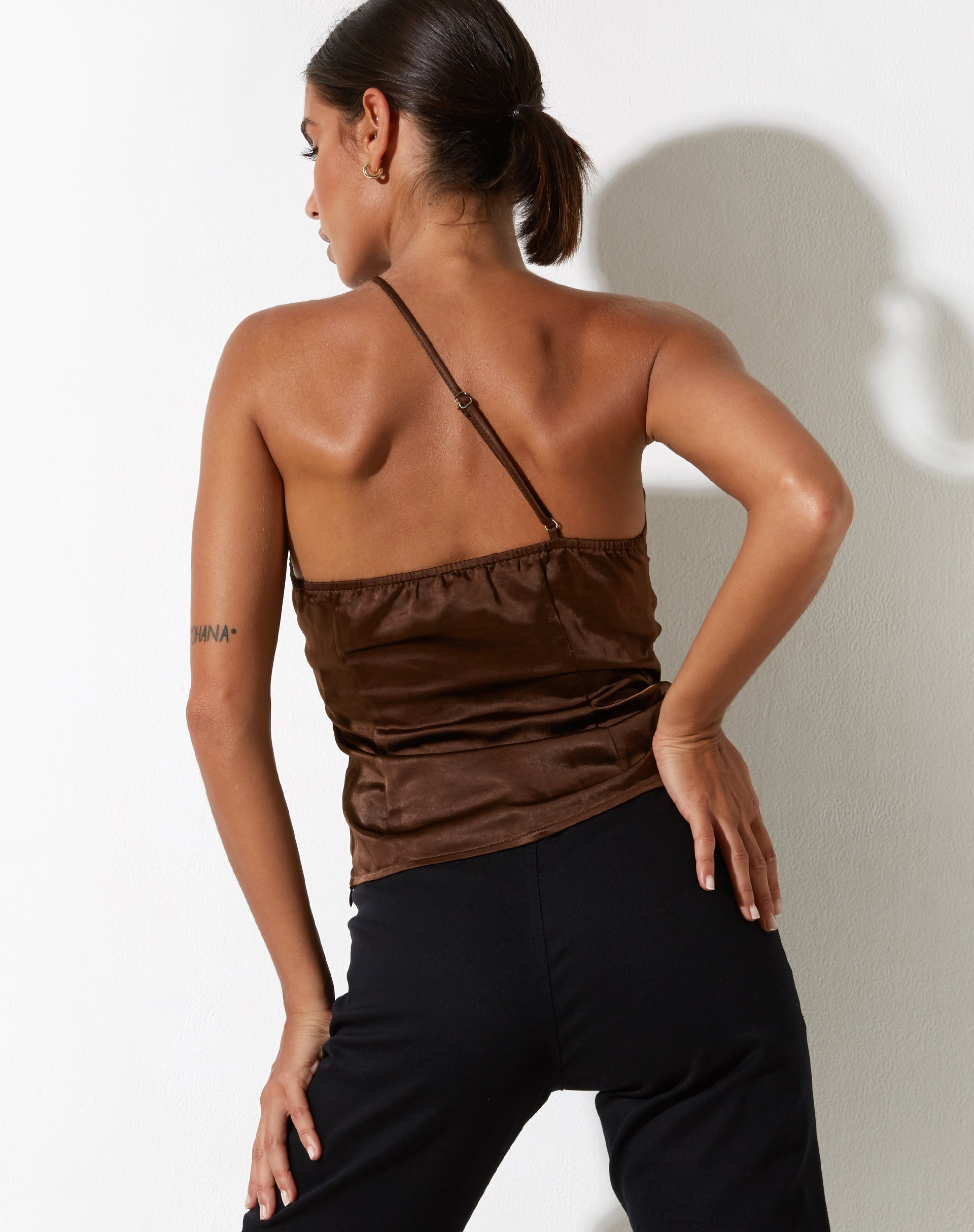 Adiba Crop Top in Satin Brown-Nico Sky