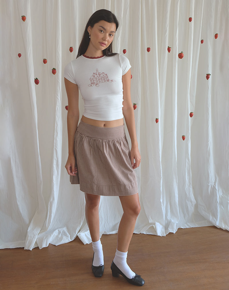 Adinda Midi Skirt in Mini Gingham Brown-Nico Sky