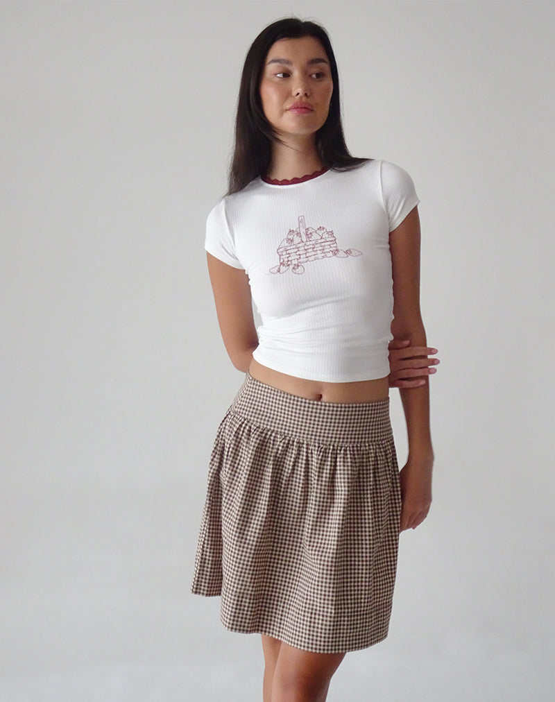 Adinda Midi Skirt in Mini Gingham Brown-Nico Sky