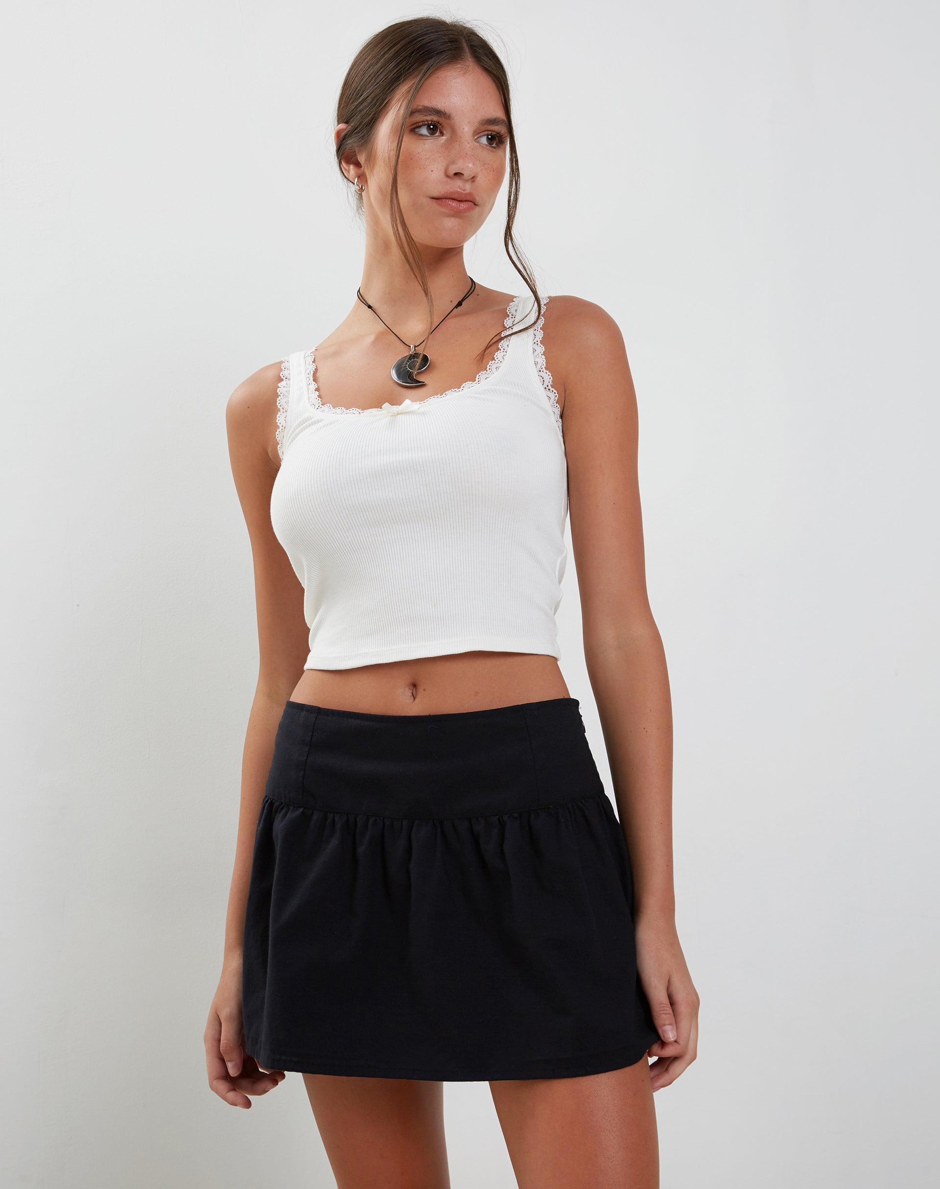 Adini Mini Skirt in Black Dobby-Nico Sky