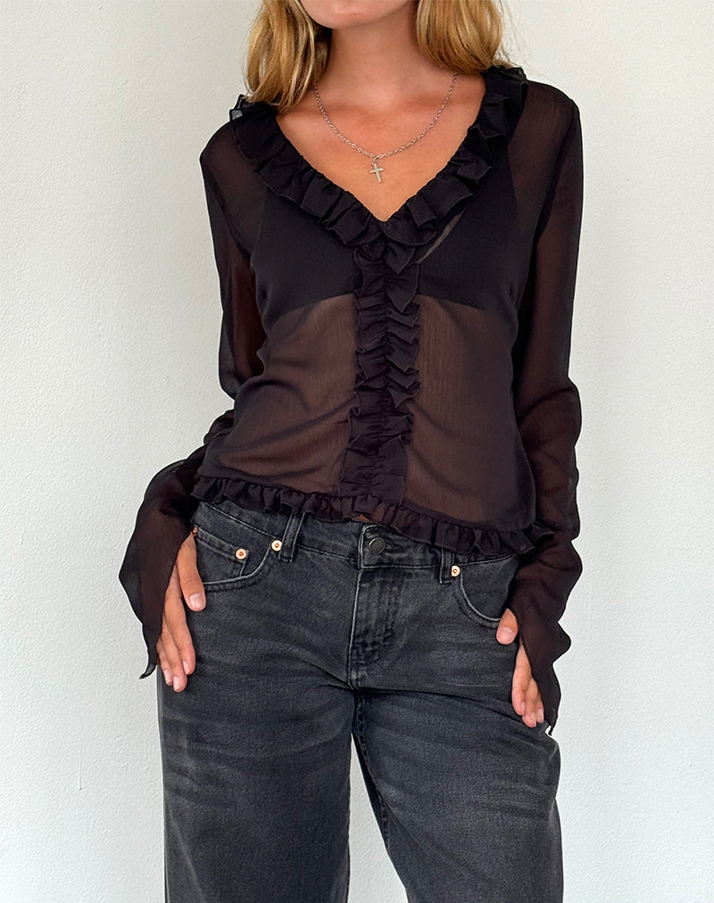 Adriana Ruffle Top in Chiffon Black-Nico Sky