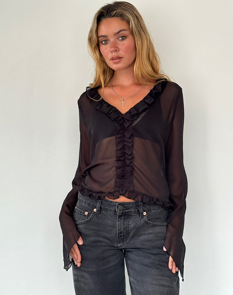 Adriana Ruffle Top in Chiffon Black-Nico Sky
