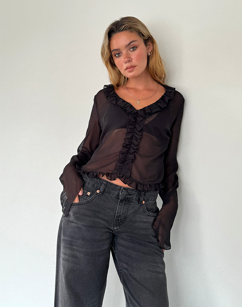 Adriana Ruffle Top in Chiffon Black-Nico Sky
