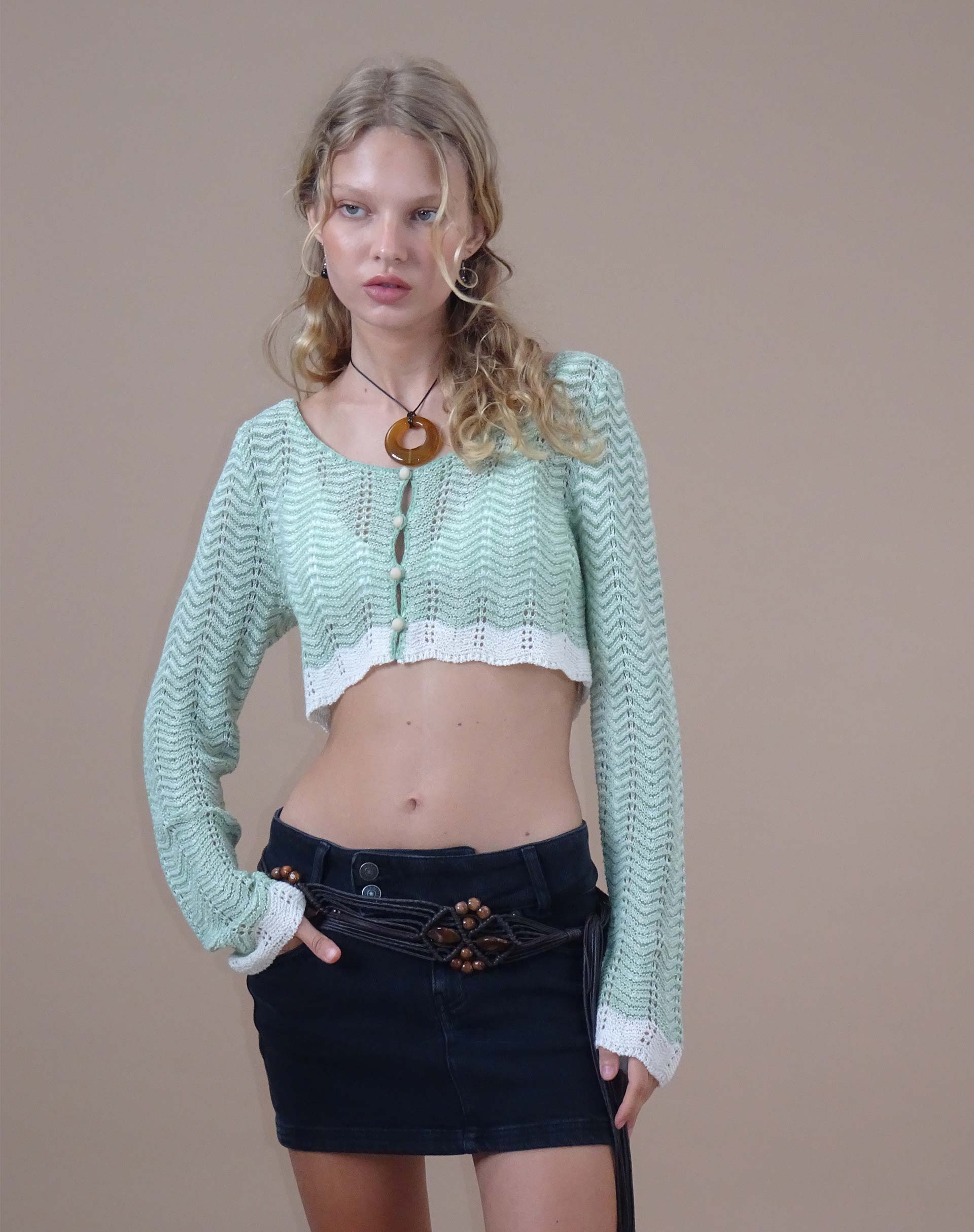 Aesha Cropped Cardigan in Sage Cream-Nico Sky