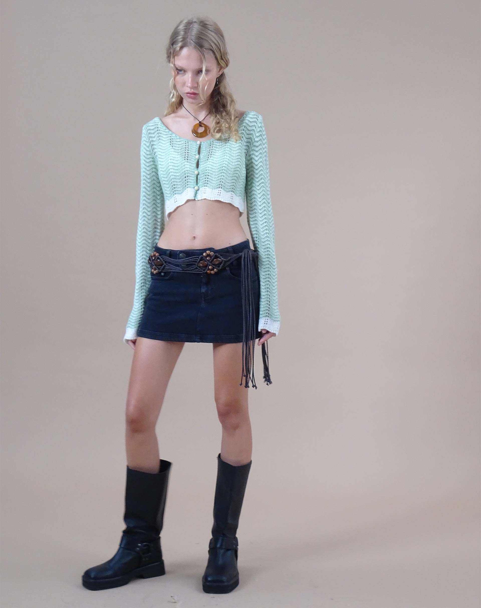 Aesha Cropped Cardigan in Sage Cream-Nico Sky
