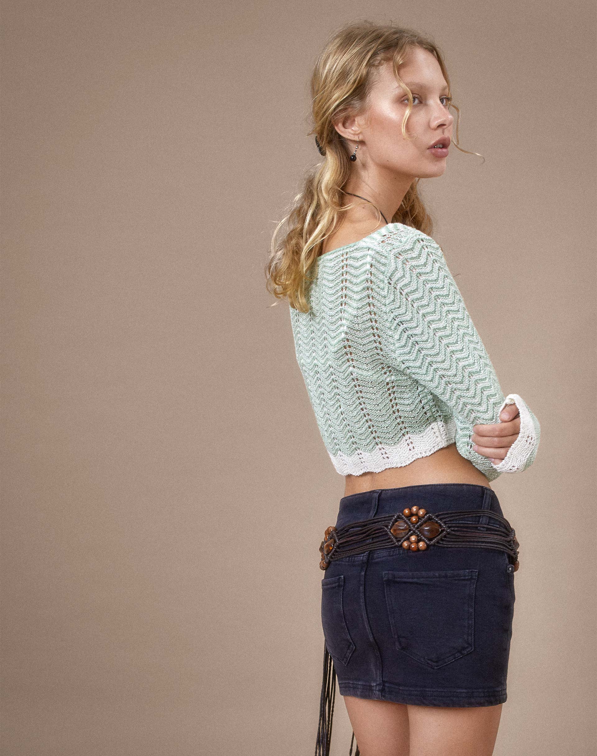 Aesha Cropped Cardigan in Sage Cream-Nico Sky