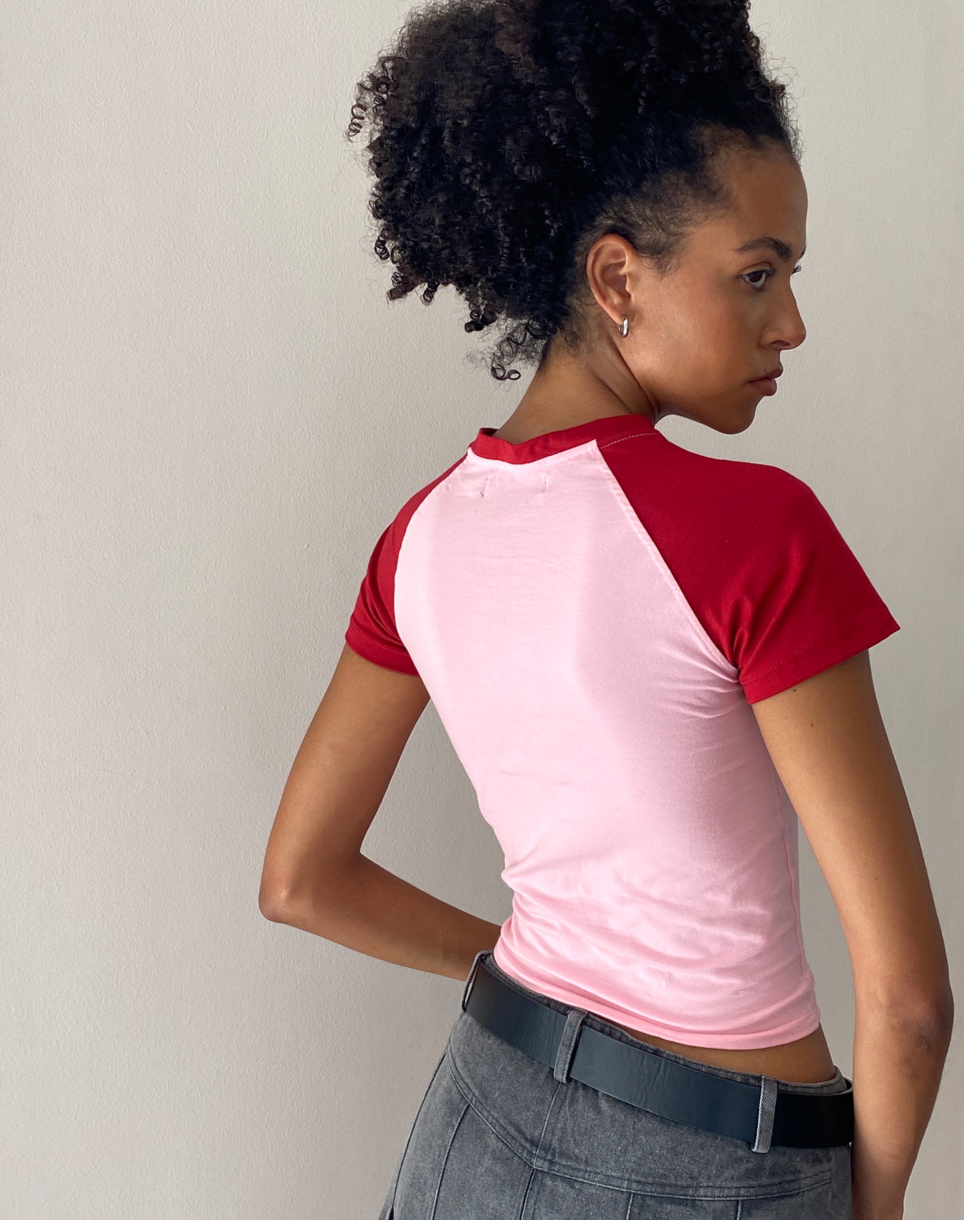 Agneta Baby Tee in Ballet Pink with Red Cherry Print-Nico Sky