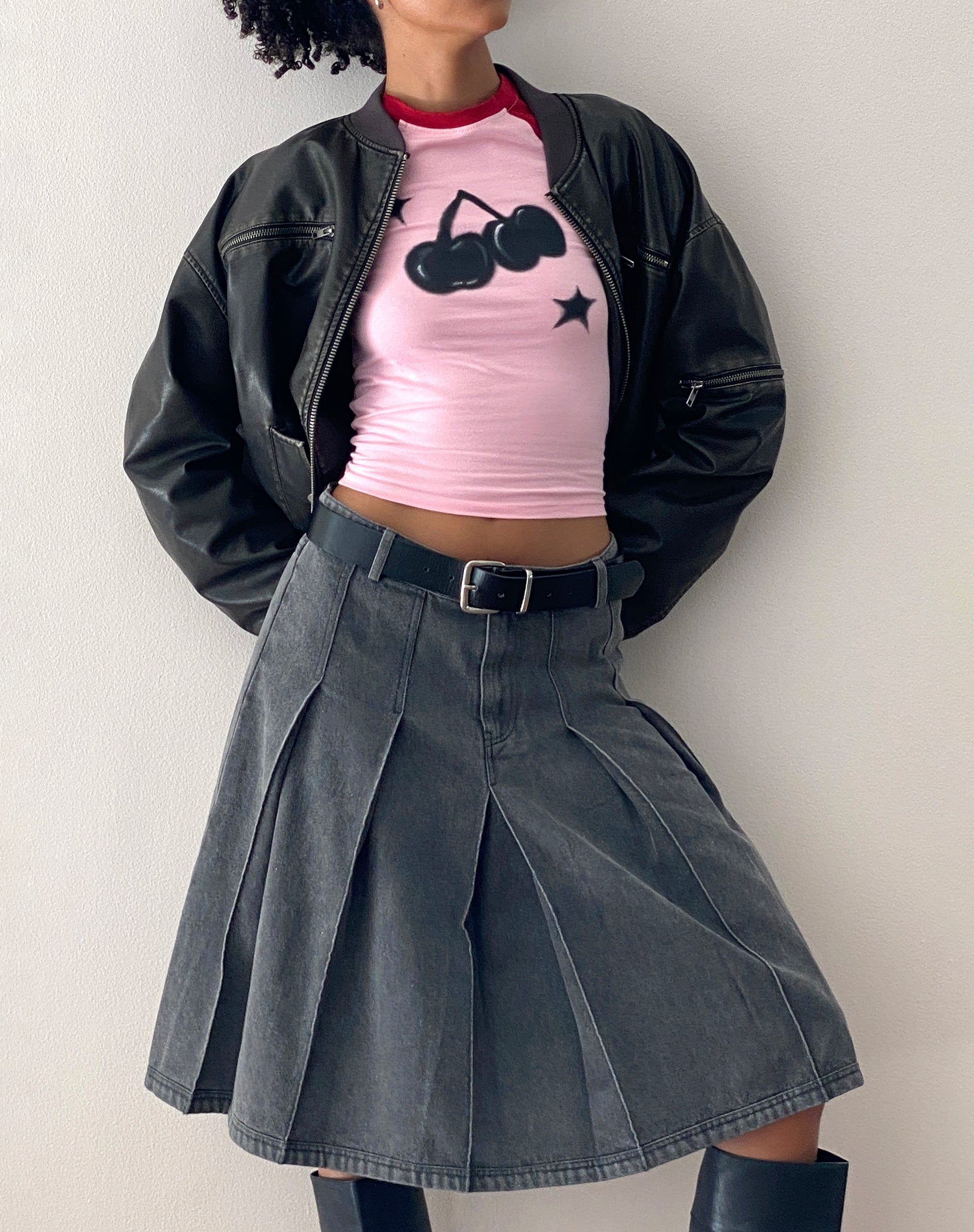 Agneta Baby Tee in Ballet Pink with Red Cherry Print-Nico Sky