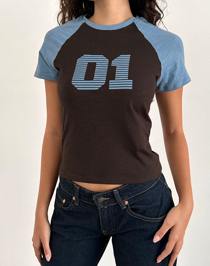 Agneta Tee in Chocolate Brown and Ash Blue Combination-Nico Sky