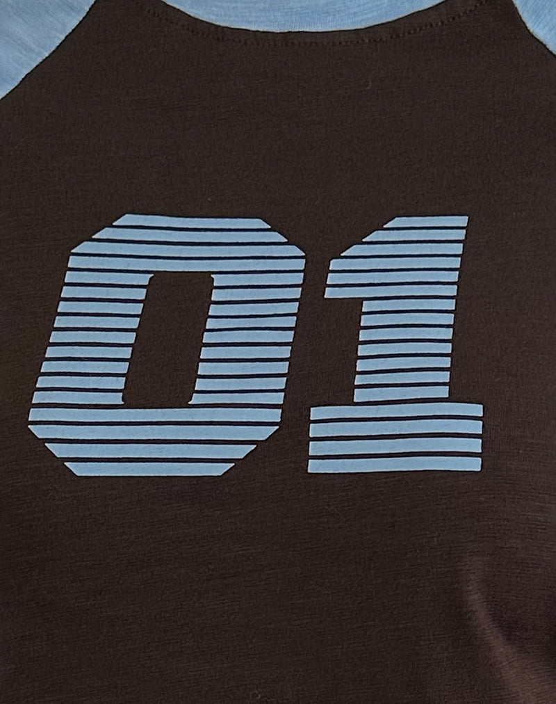 Agneta Tee in Chocolate Brown and Ash Blue Combination-Nico Sky