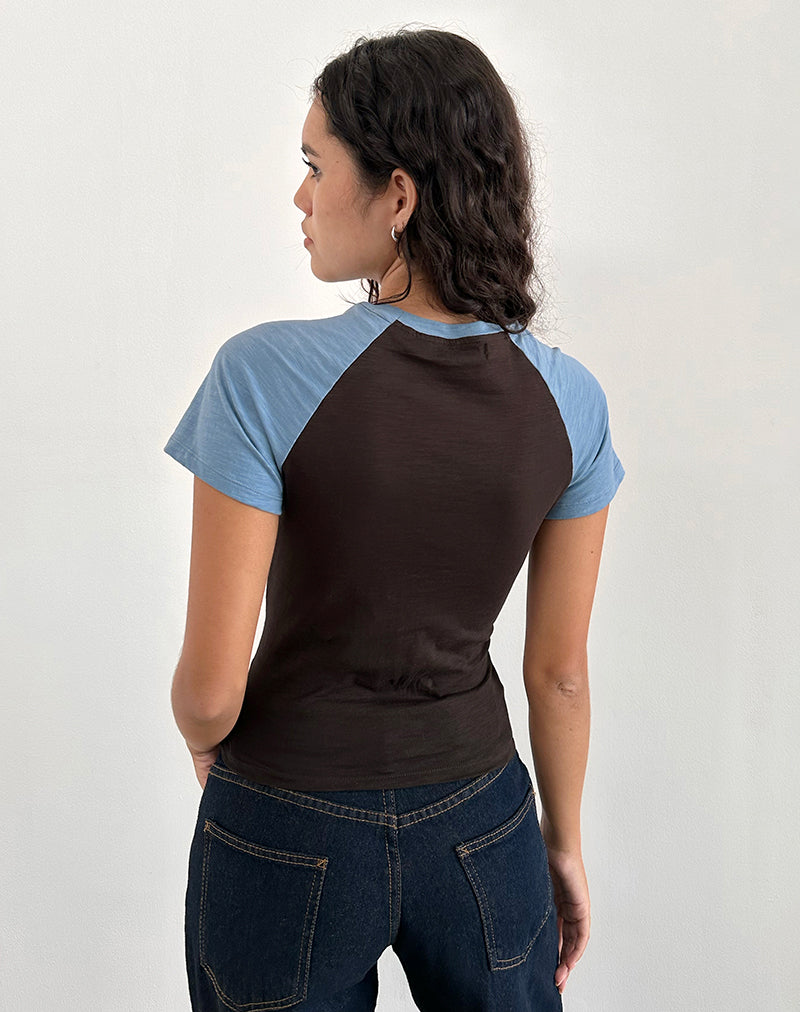 Agneta Tee in Chocolate Brown and Ash Blue Combination-Nico Sky