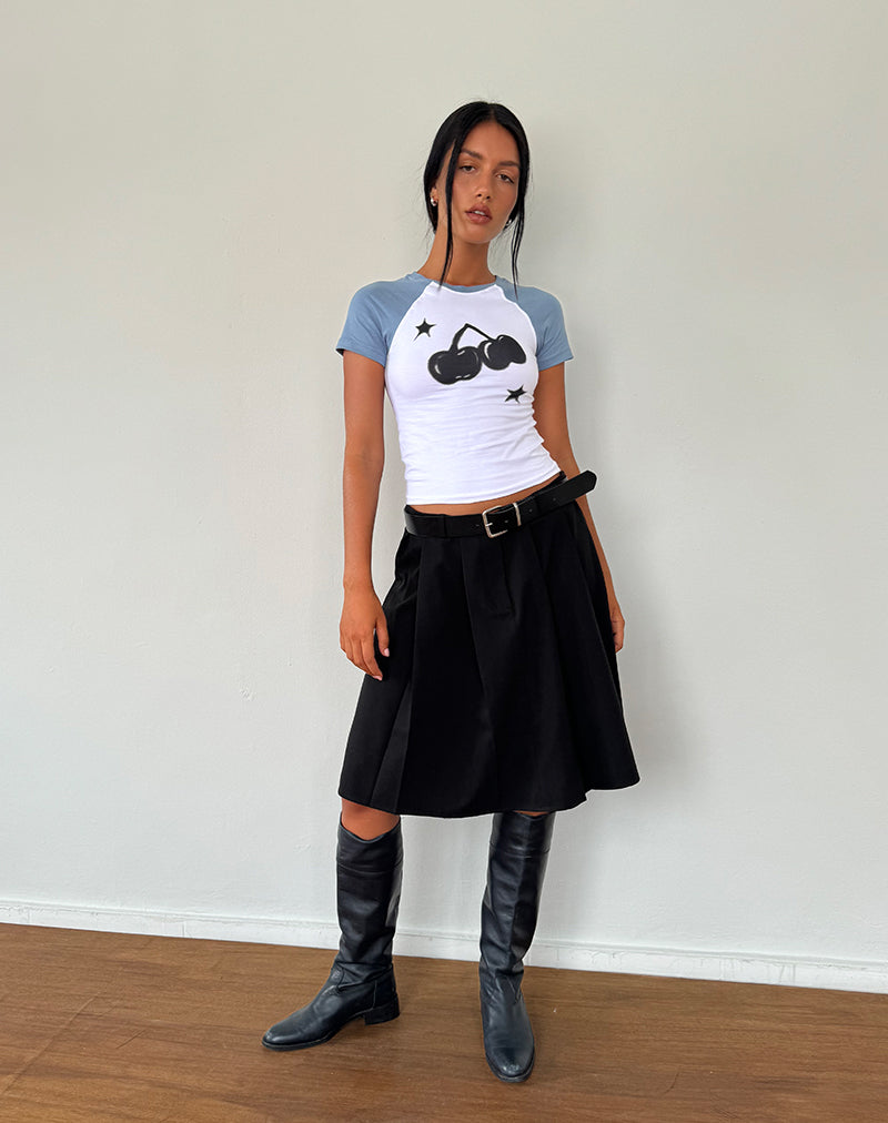 Agneta Baby Tee in White with Faded Denim Cherry Print-Nico Sky