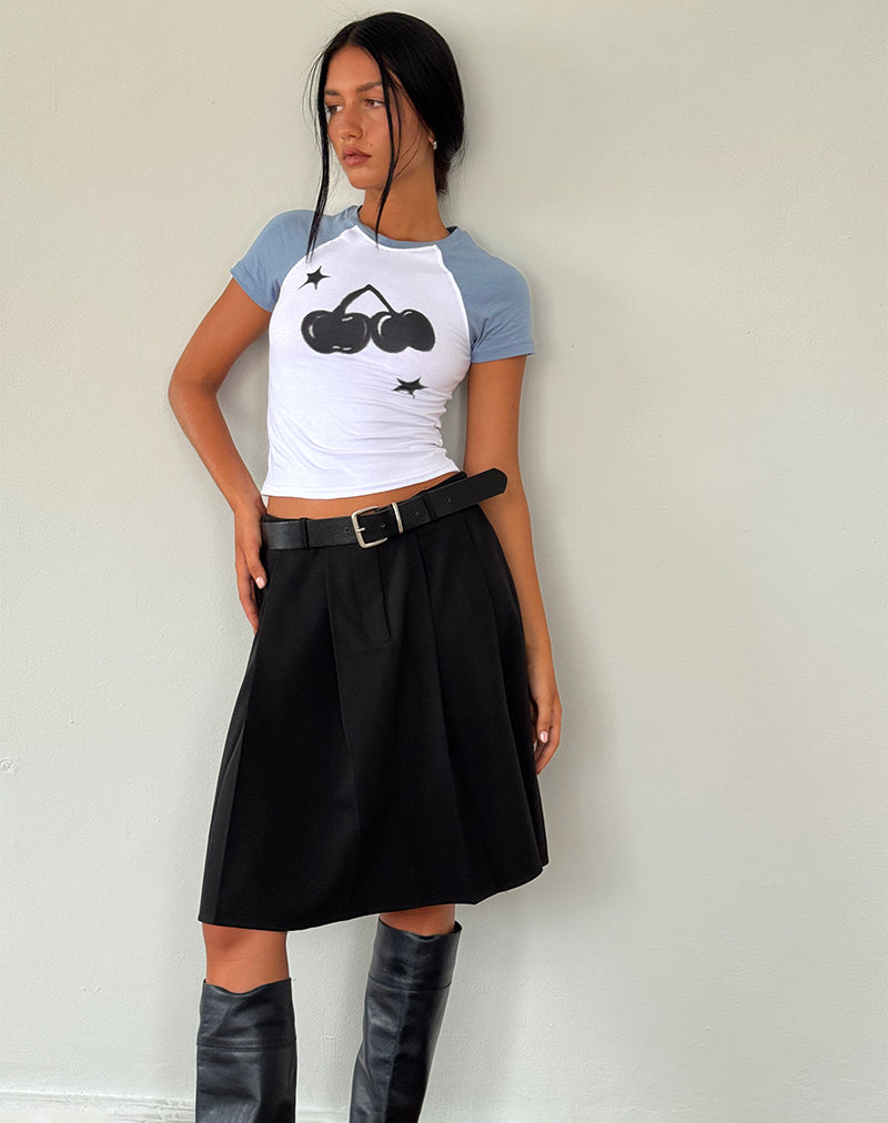 Agneta Baby Tee in White with Faded Denim Cherry Print-Nico Sky