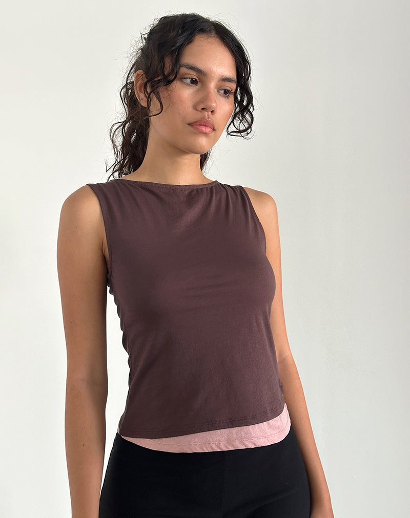 Aida Top in Tissue Deep Mahogany with Pink Lady-Nico Sky