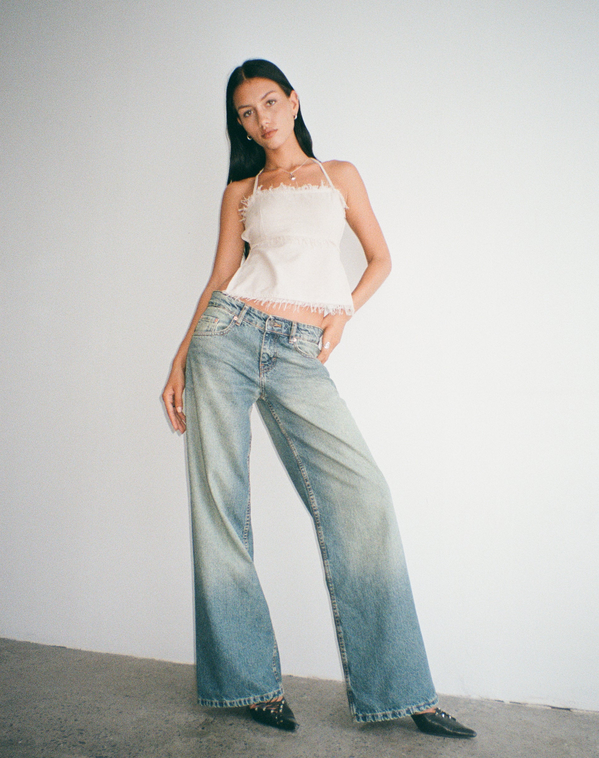 Aine Halterneck Top in Ecru Linen-Nico Sky