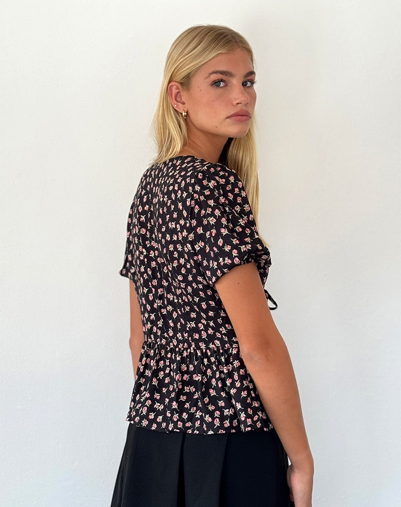 Ajasi Blouse in Red Rose Ditsy Black-Nico Sky