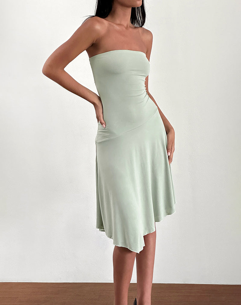 Akira Bandeau Midi Dress in Slinky Sage-Nico Sky