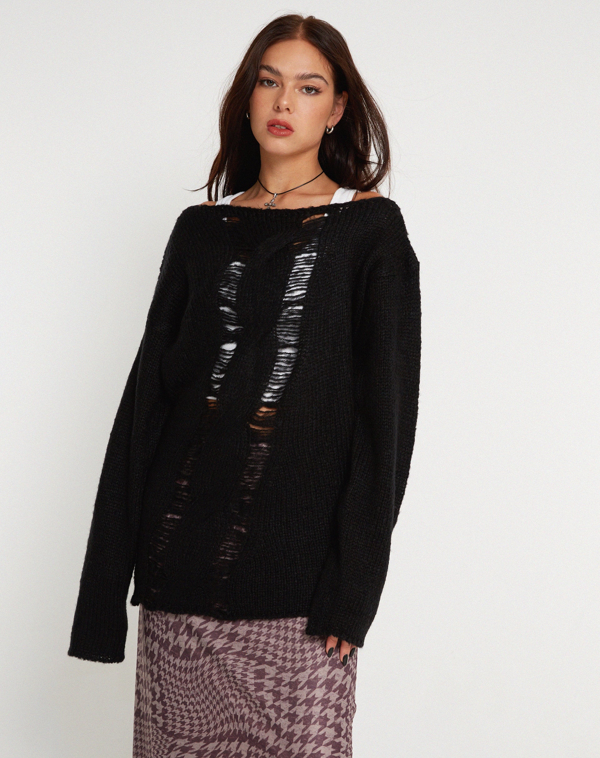 Akohara Laddered Knitted Top in Black-Nico Sky