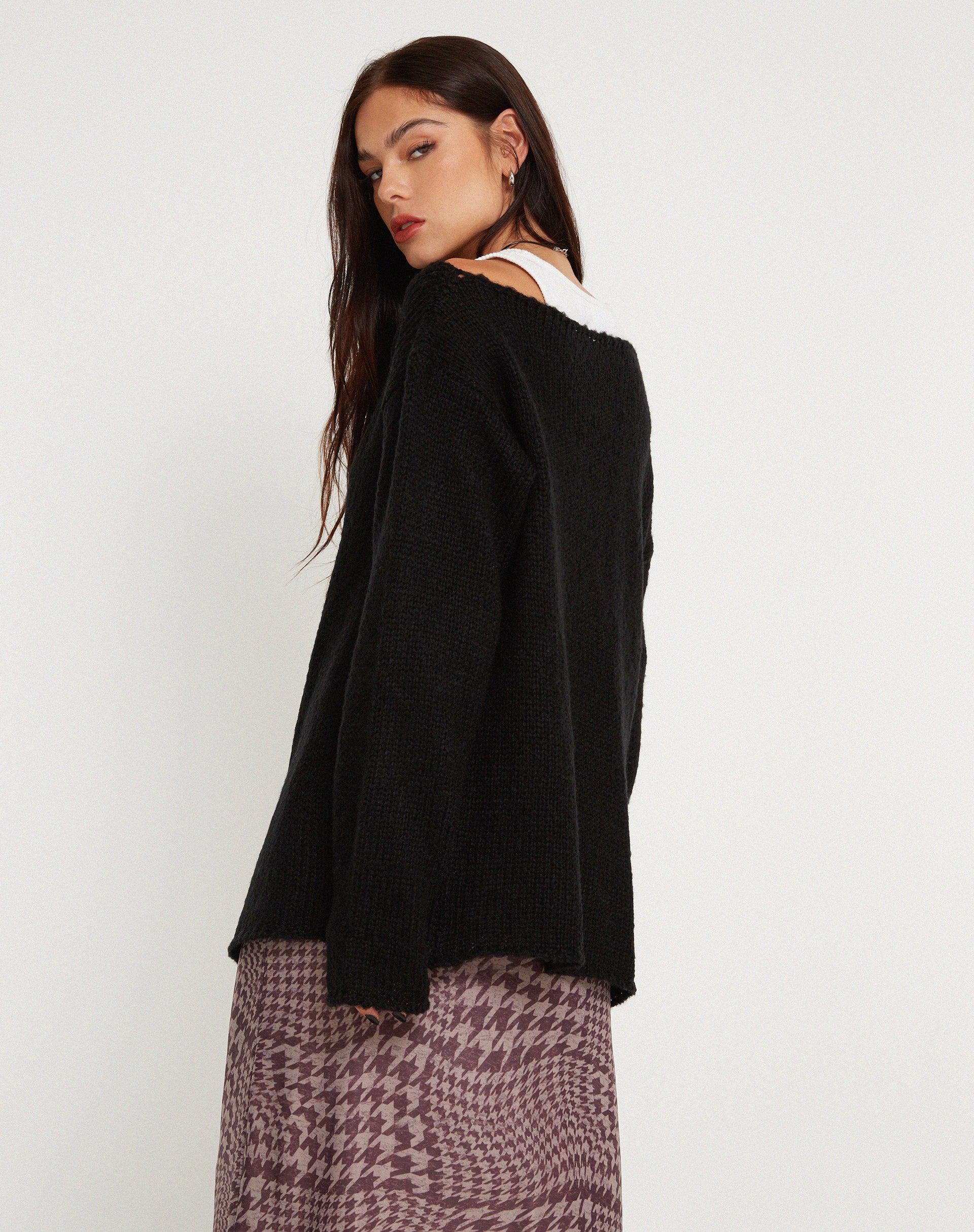 Akohara Laddered Knitted Top in Black-Nico Sky