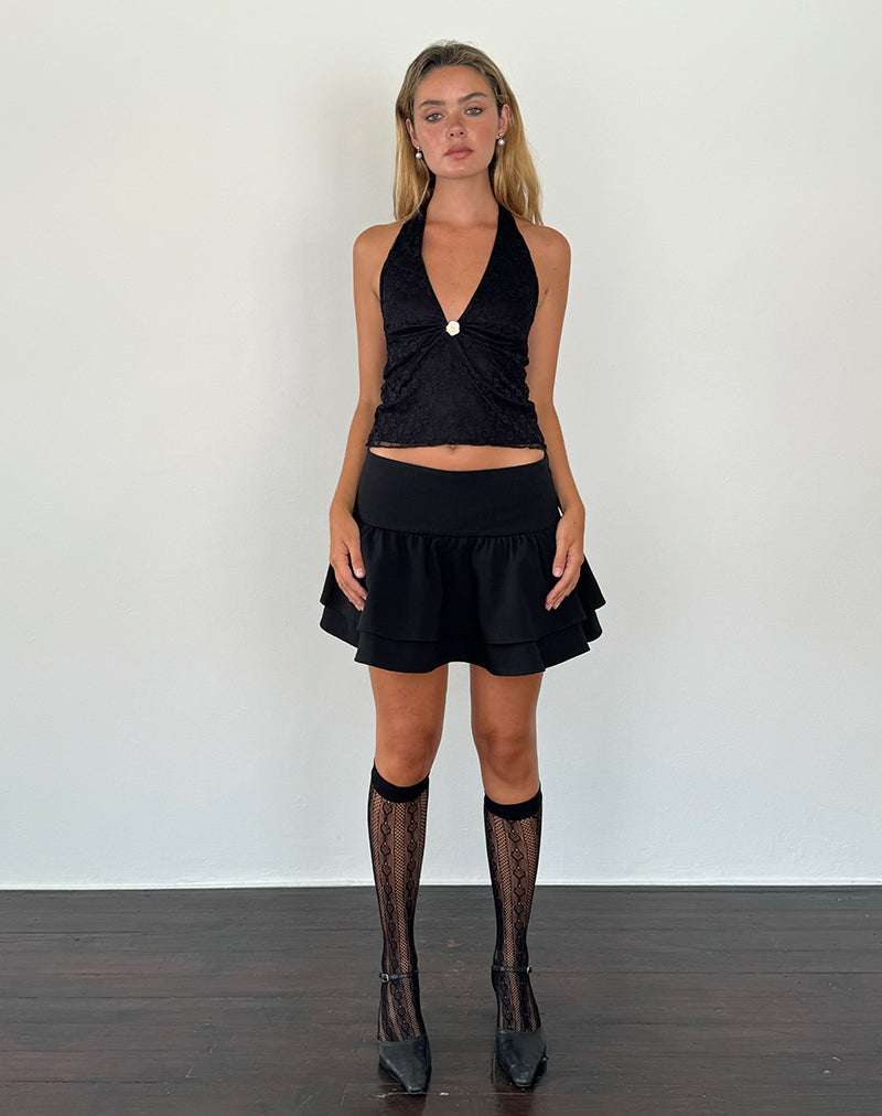 Aksa Halterneck Top in Canina Lace Black-Nico Sky