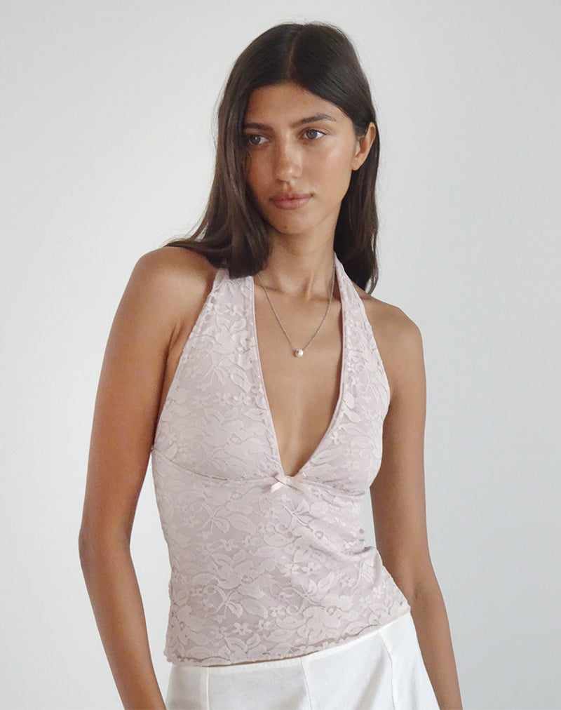 Aksa Halterneck Top in Lace Lotus Pink-Nico Sky