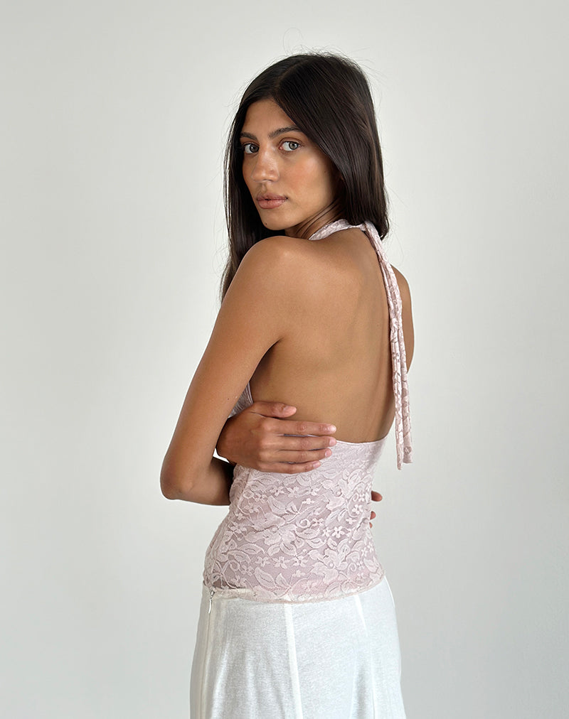 Aksa Halterneck Top in Lace Lotus Pink-Nico Sky