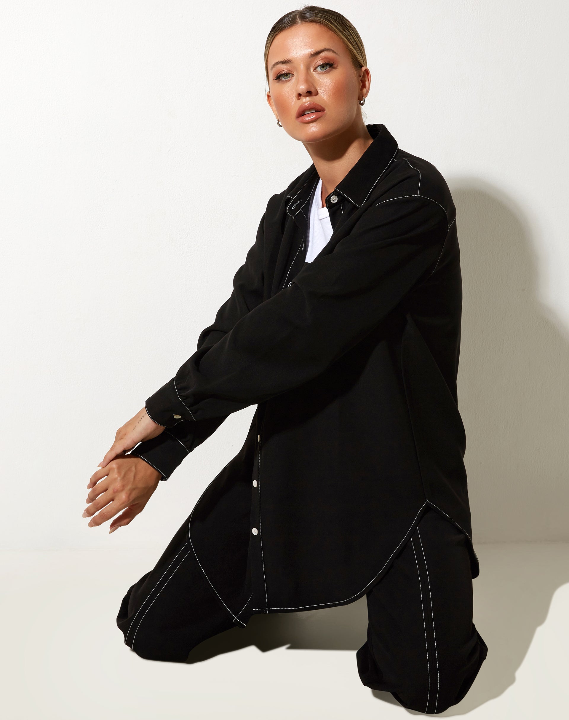 Albus Trouser in Black with White Stitch-Nico Sky