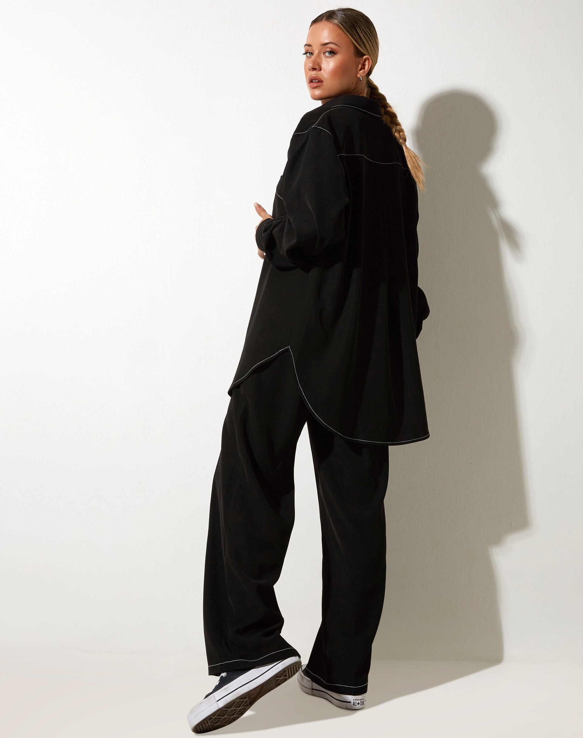 Albus Trouser in Black with White Stitch-Nico Sky