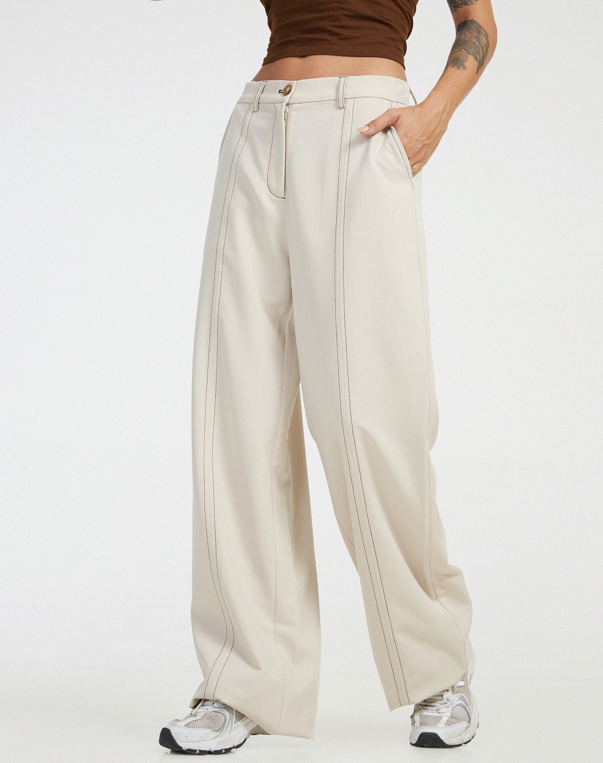 Albus Trouser in Ecru Brown Stitch-Nico Sky
