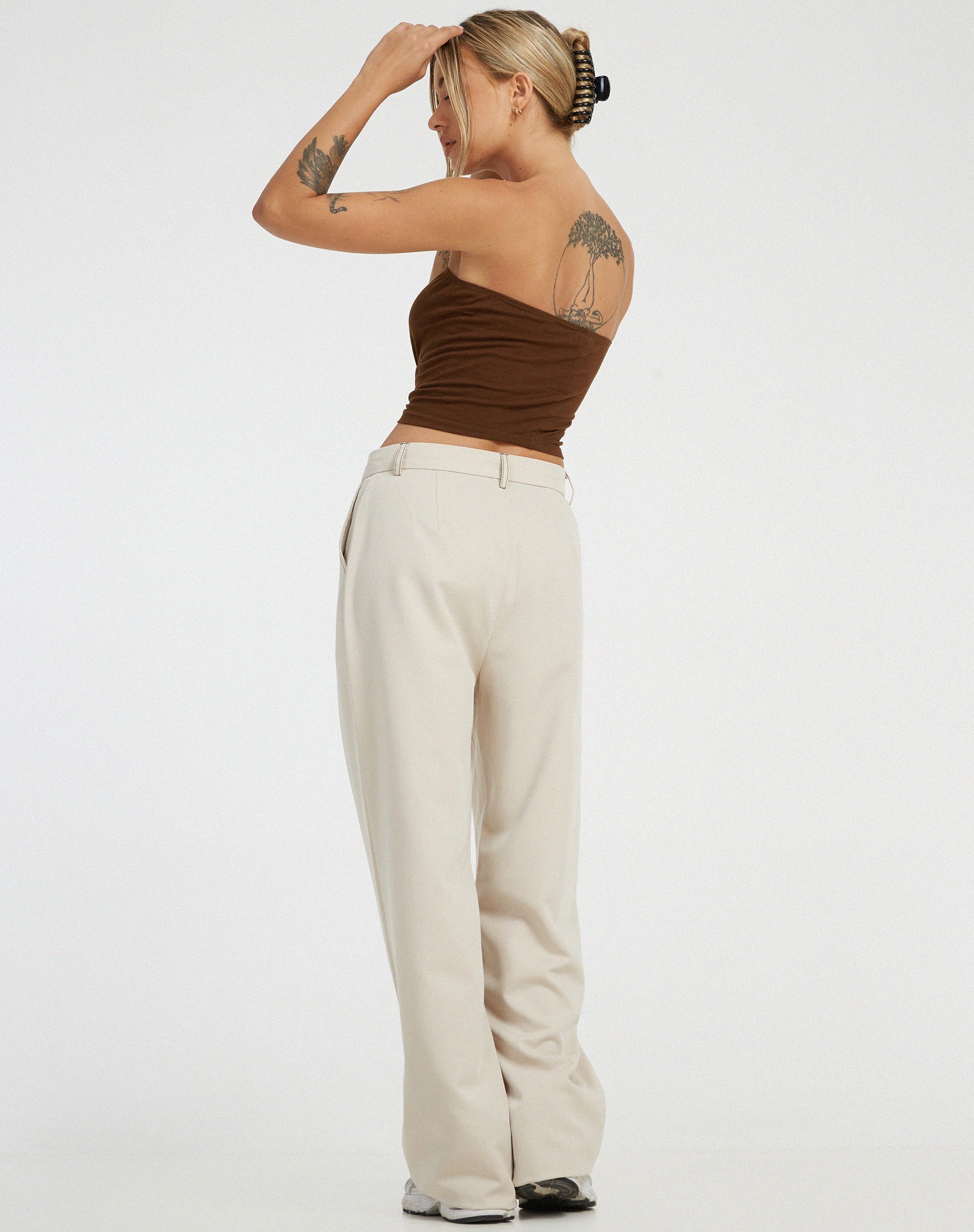 Albus Trouser in Ecru Brown Stitch-Nico Sky