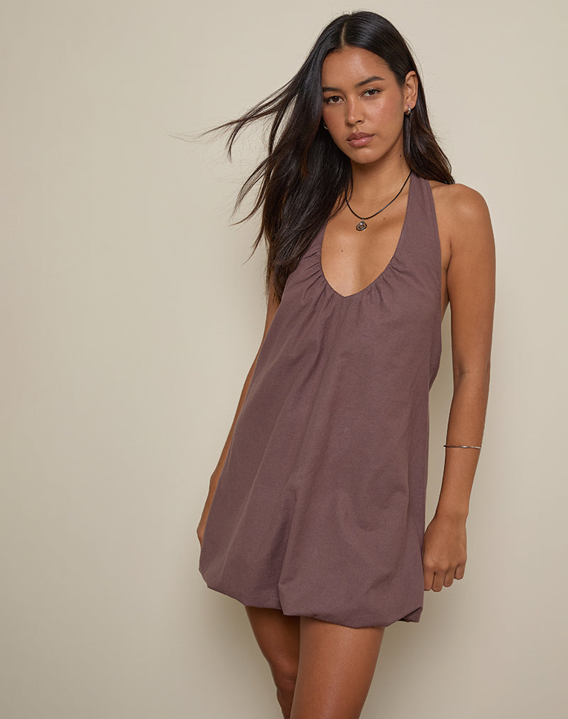 Alcinder Linen Mini Dress in Deep Taupe-Nico Sky