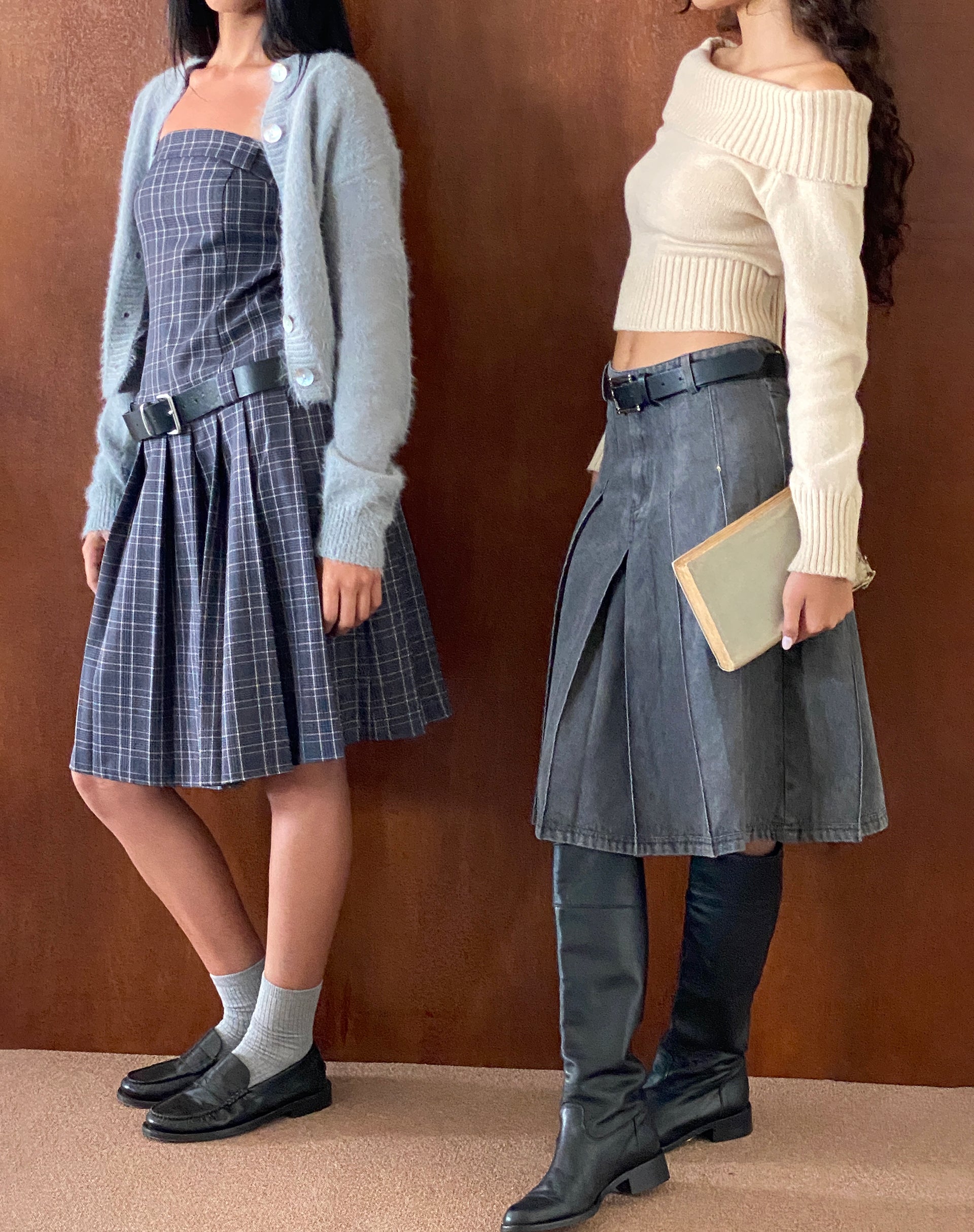 Aldari Bandeau Midi Dress Tailoring Navy Check-Nico Sky