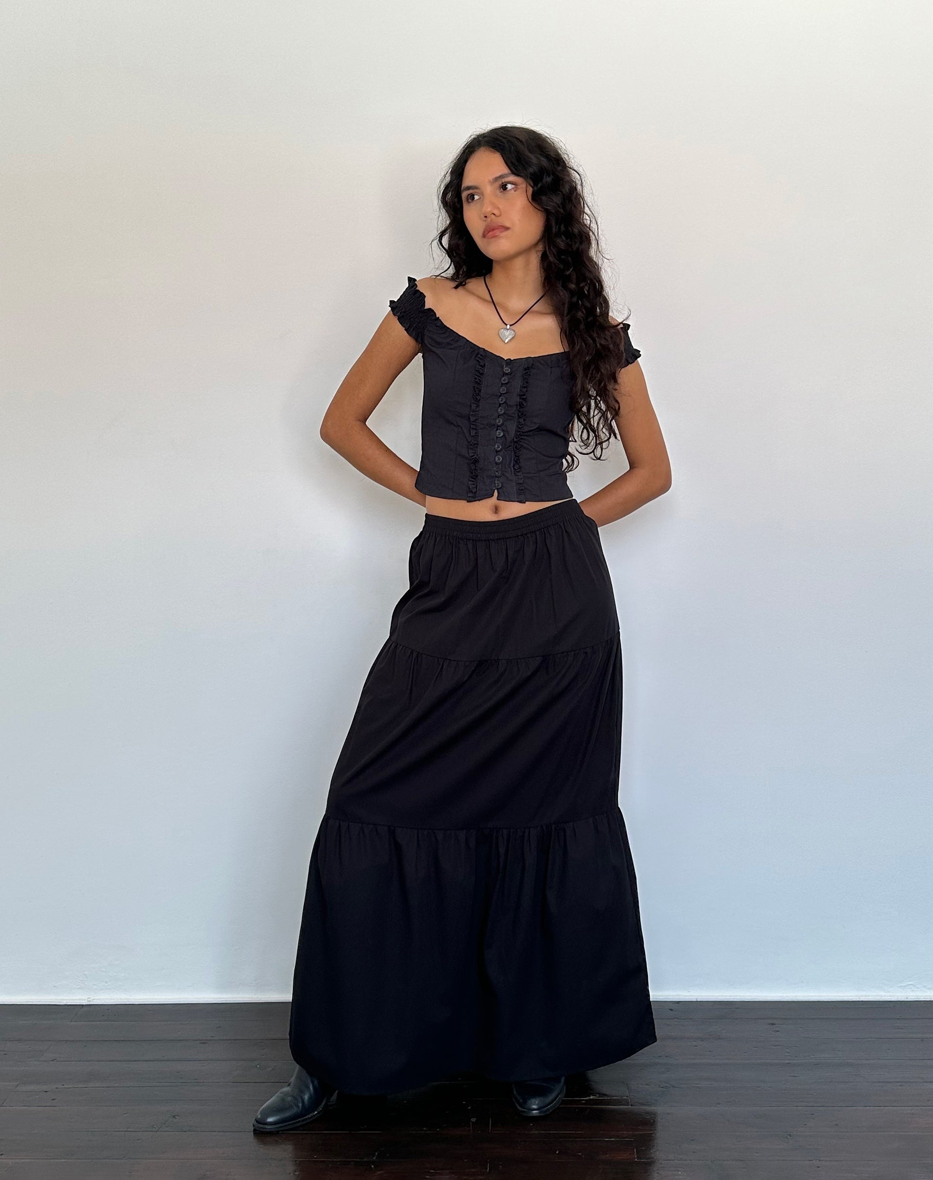 Alderidge Bardot Corset Top in Black-Nico Sky