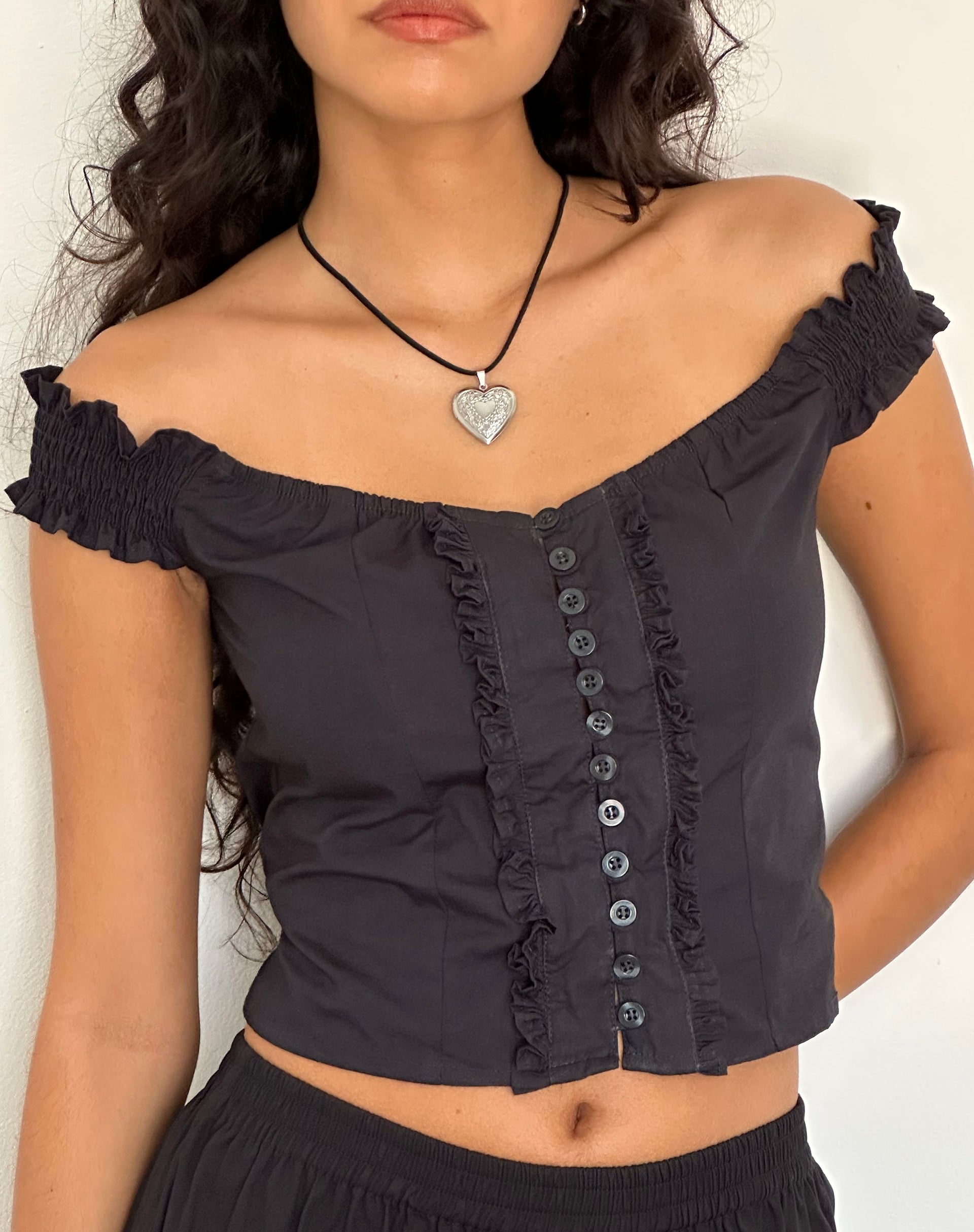 Alderidge Bardot Corset Top in Black-Nico Sky