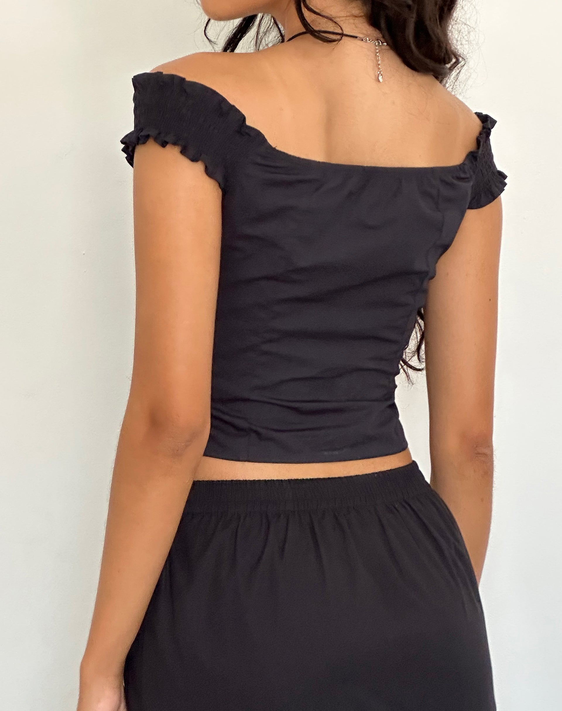 Alderidge Bardot Corset Top in Black-Nico Sky
