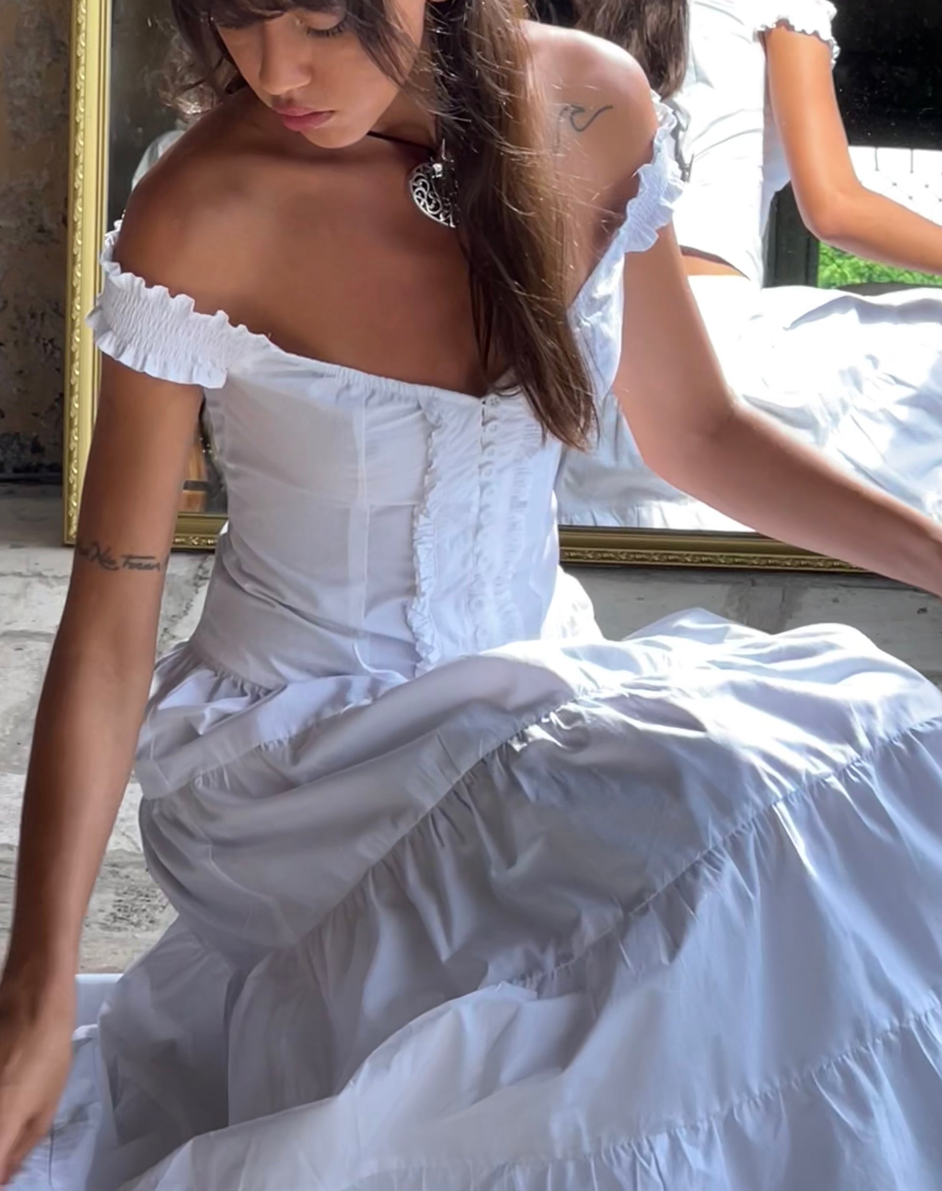 Alderidge Bardot Corset Top in White-Nico Sky