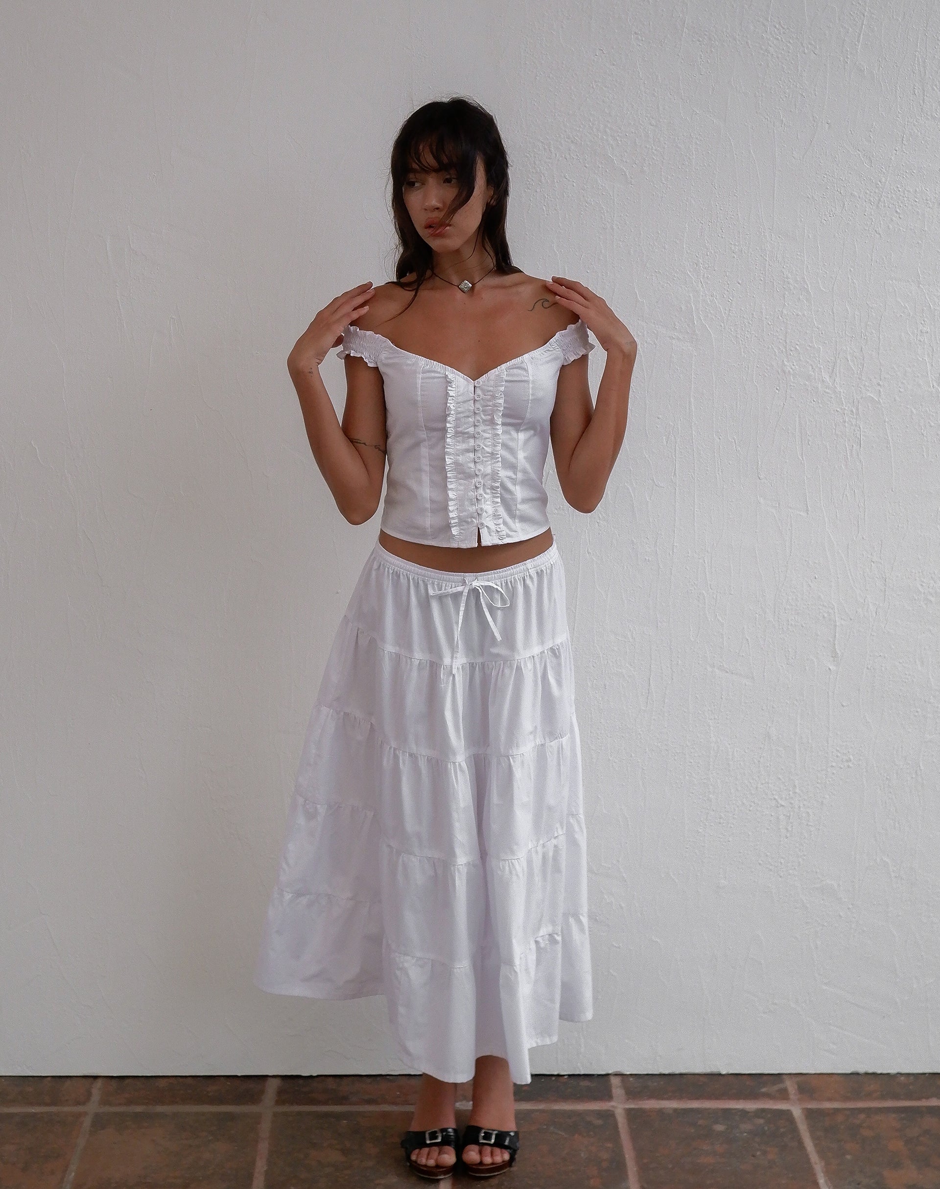 Alderidge Bardot Corset Top in White-Nico Sky