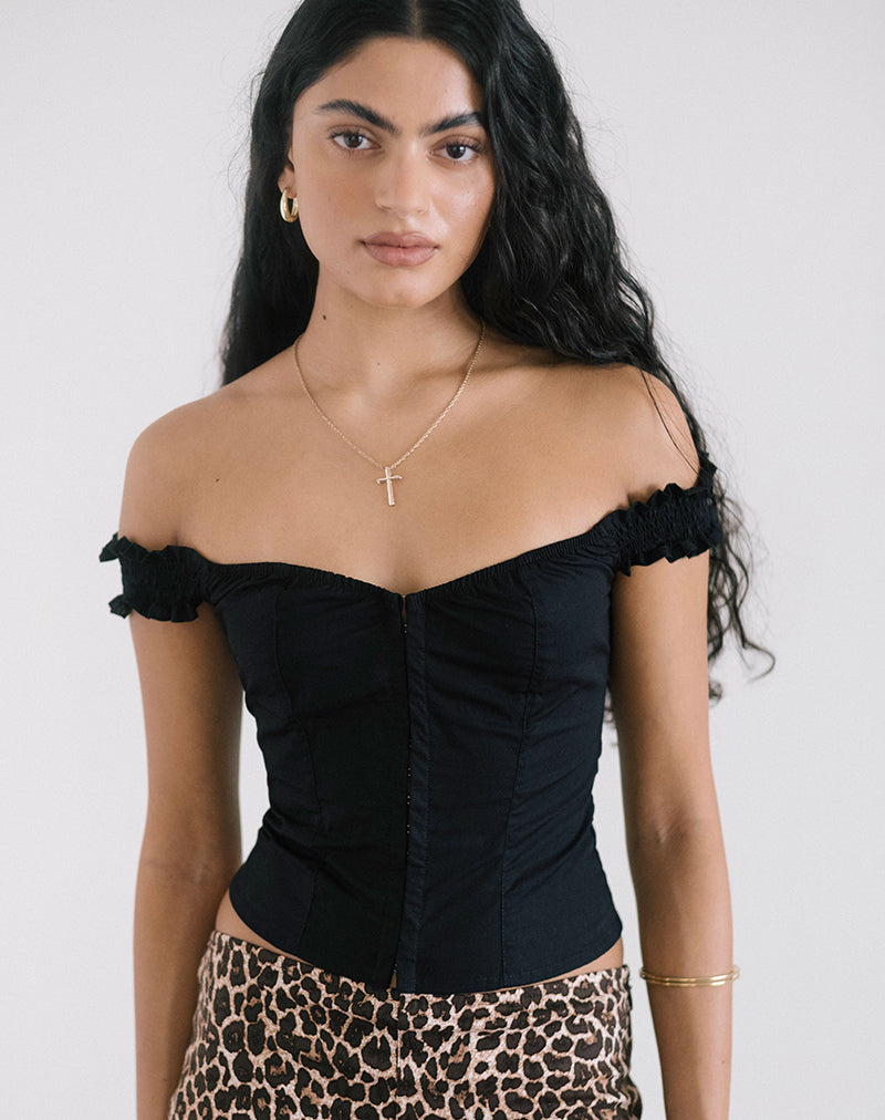 Aldre Bardot Top in Black-Nico Sky
