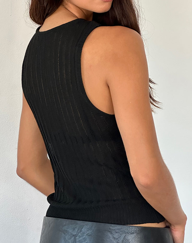 Alessia Vest Top in Wide Rib Knit Black-Nico Sky