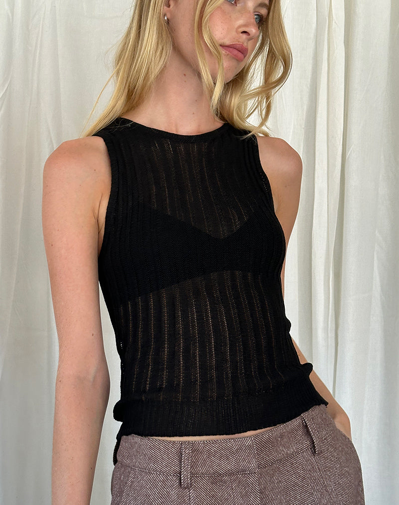 Alessia Vest Top in Wide Rib Knit Black-Nico Sky