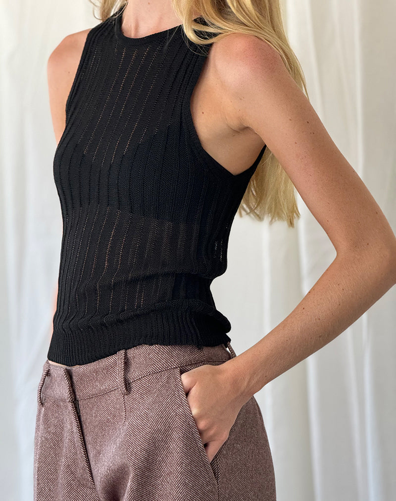 Alessia Vest Top in Wide Rib Knit Black-Nico Sky