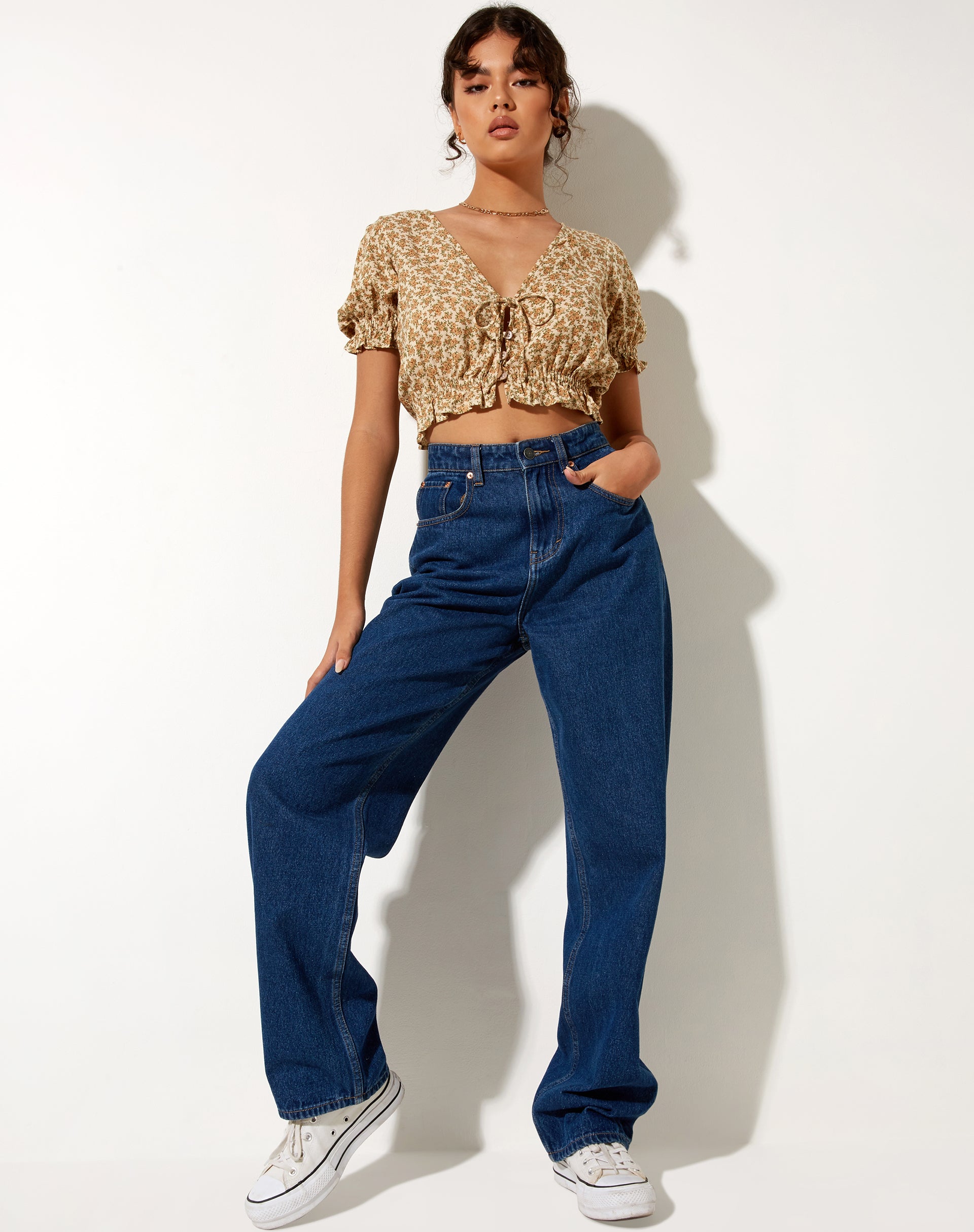Aley Crop Top in Washed Ditsy-Nico Sky