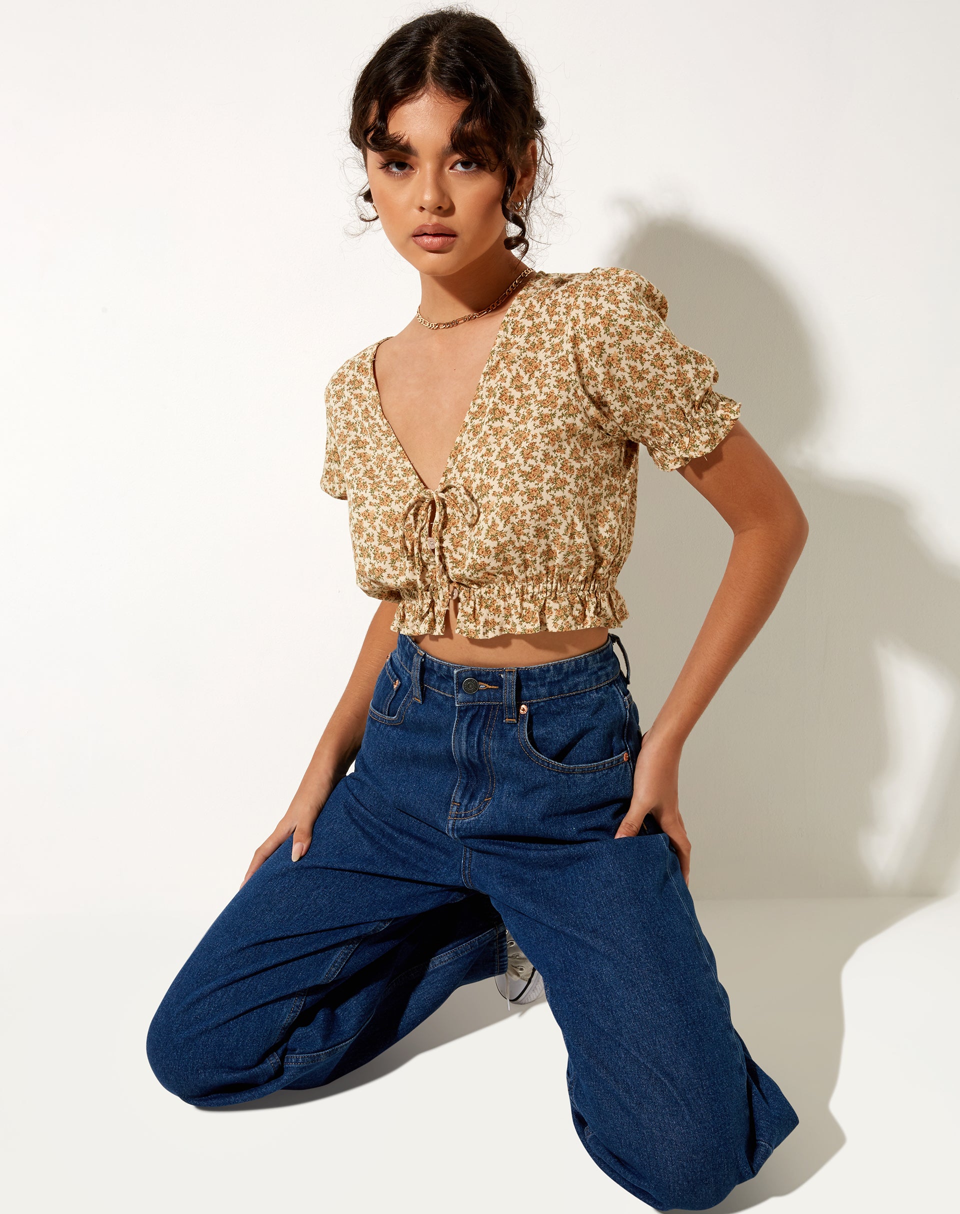 Aley Crop Top in Washed Ditsy-Nico Sky