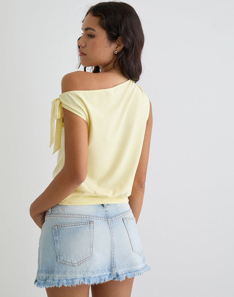 Aleyah Tie Shoulder Tee in Lemon-Nico Sky