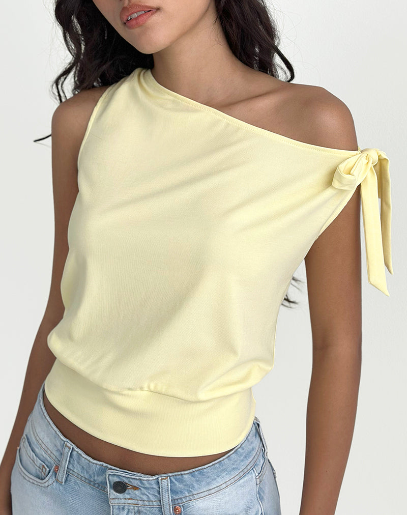 Aleyah Tie Shoulder Tee in Lemon-Nico Sky
