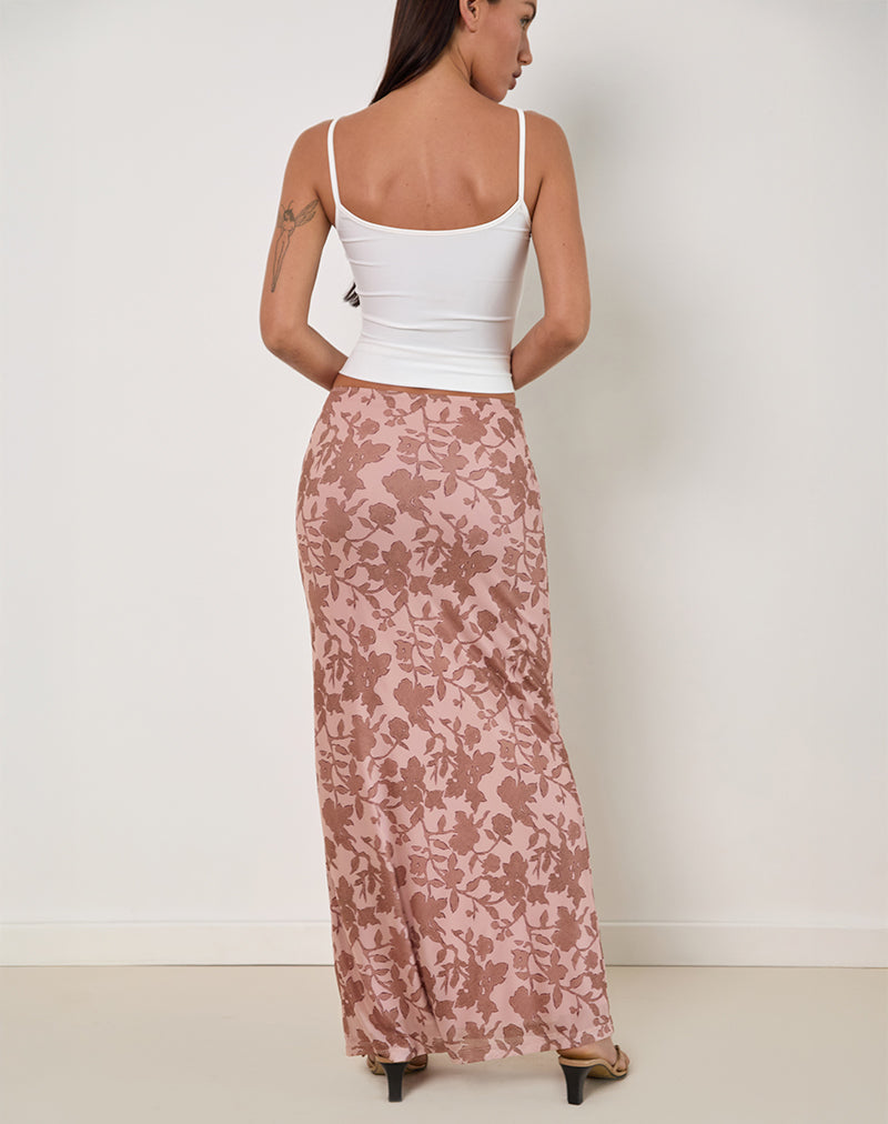Alfreda Maxi Skirt in Neutral Floral Print-Nico Sky