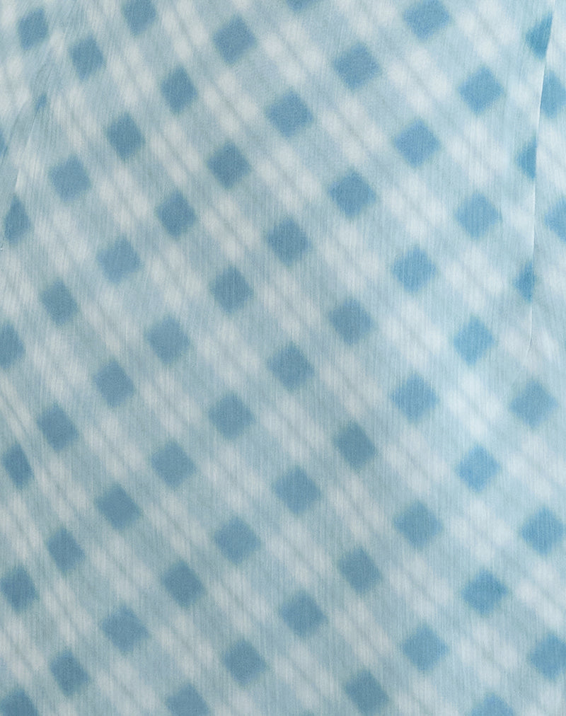 Alira Halterneck Dress in Blurred Check Blue-Nico Sky