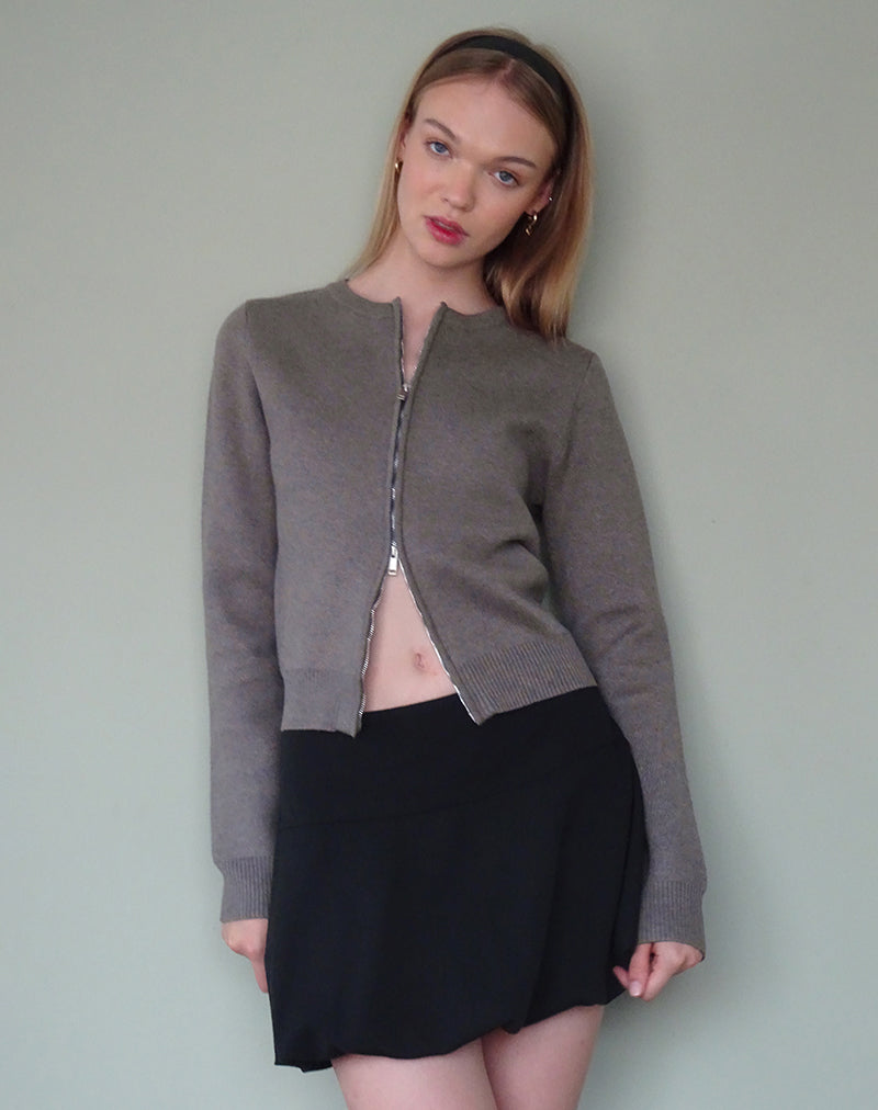 Alniyat Long Sleeve Cardi in Charcoal Grey-Nico Sky