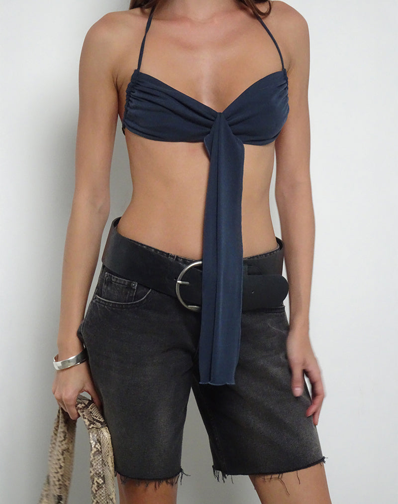 Alohi Tie Bralette in Cupro Ocean Storm-Nico Sky