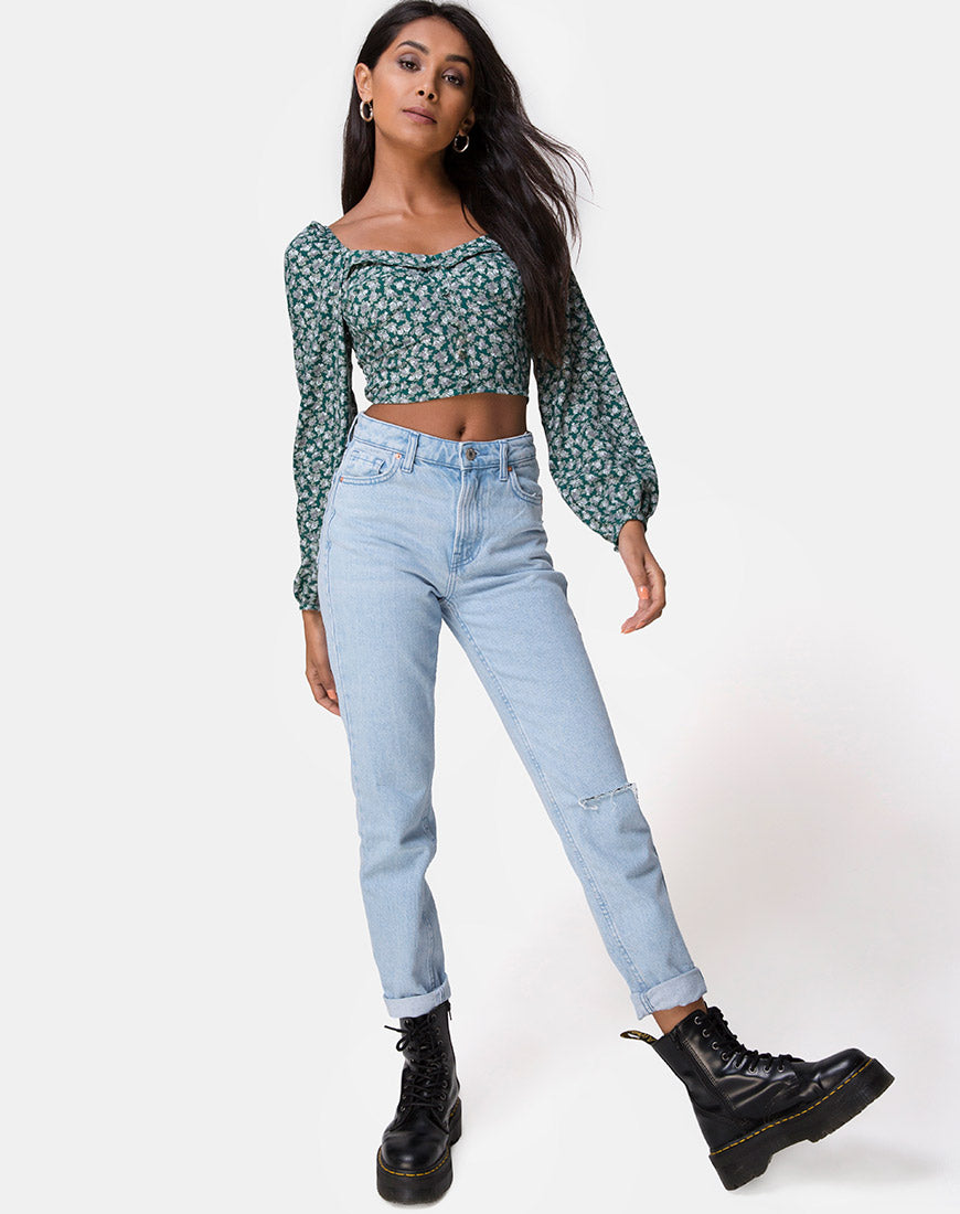 Alor Crop Top in Floral Bloom Green-Nico Sky